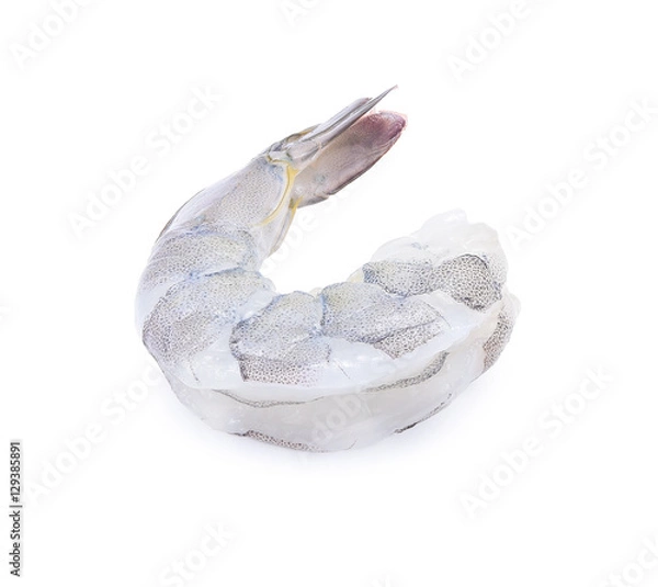 Fototapeta Raw Prawns, Peeled and slit back Raw tiger shrimps isolated on w