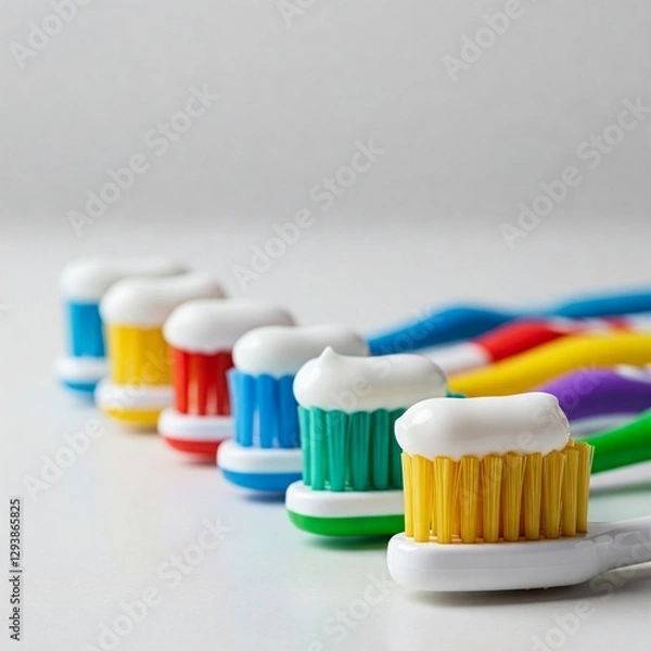 Fototapeta Set of toothbrushes with toothpaste
