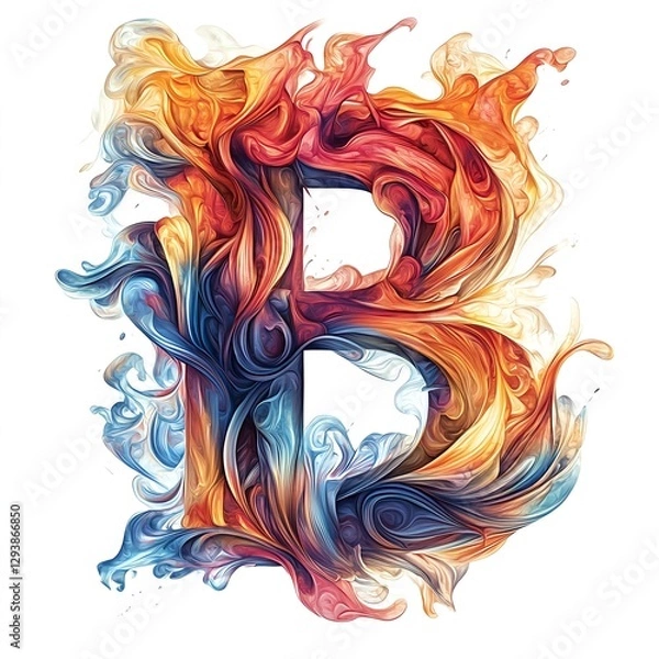 Fototapeta Vibrant Swirls: A Liquid Letter B Design.  Fluid, dynamic, and colorful!