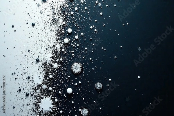 Fototapeta White paint splatters against dark glass, uneven coverage, minimalist, dark