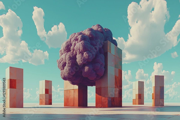 Obraz Surreal Landscape with Purple Cloud Formation and Geometric Structures