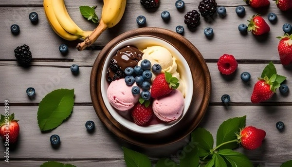 Obraz Delicious Ice Cream Sundae with Fresh Fruit