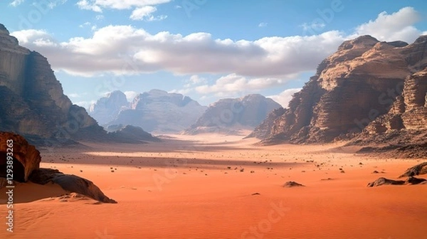 Obraz Sandy desert with large mountains on side