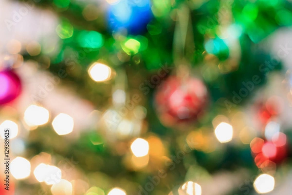 Fototapeta Christmas tree with bokeh light blur background