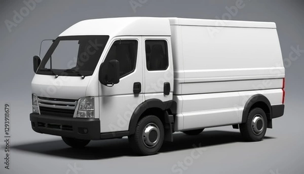 Fototapeta A white delivery truck stands in a neutral setting, highlighting logistics and transportation, suitable for companies in freight, shipping, and delivery services in marketing contexts. 