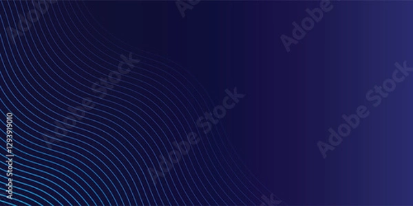 Fototapeta Abstract dark blue banner template. Vector minimal wavy line background with text for social media