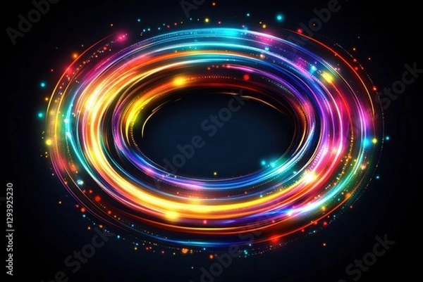 Fototapeta Luminous Abstract Oval Portal with Vibrant Rainbow Light Trails on Dark Background for Creative Designs and Visual Effects