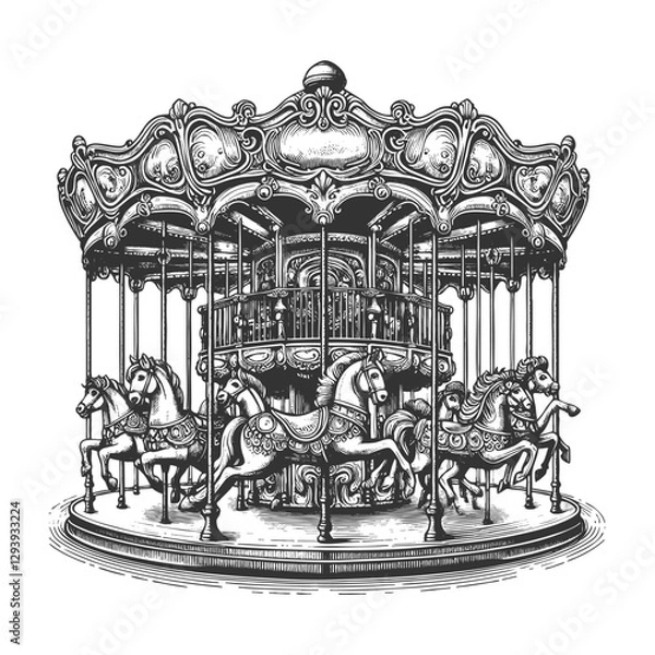 Obraz Vintage Carousel with Horses vector illustration