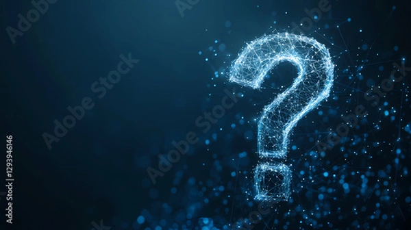 Obraz Glowing blue question mark on dark background