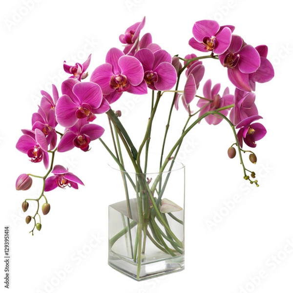 Fototapeta Beautiful pink orchids in a clear vase, perfect for floral arrangements. bouquet of orchids