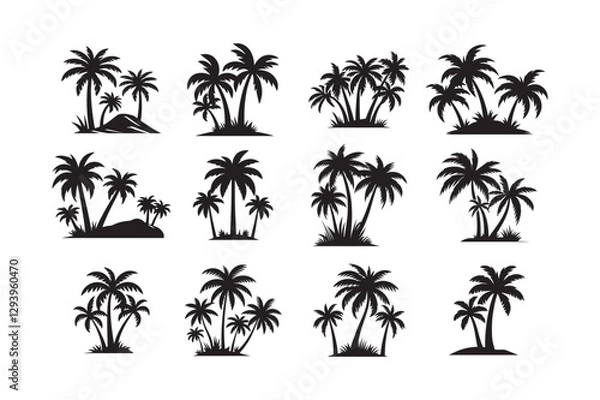 Fototapeta Palm tree bundle set Vector illustration