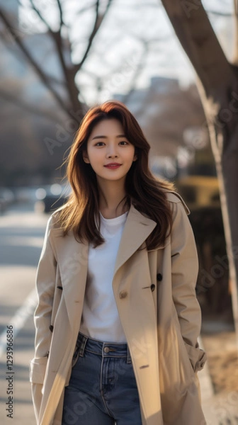 Fototapeta 카라 코트 입은 아름다운 한국 여성