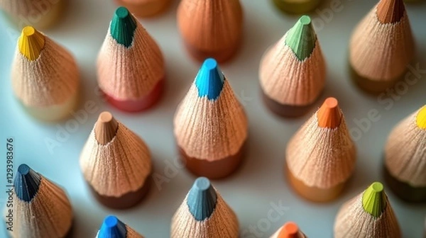 Fototapeta Perfectly Symmetrical Arrangement of Colored Pencils in Hypnotic Pattern