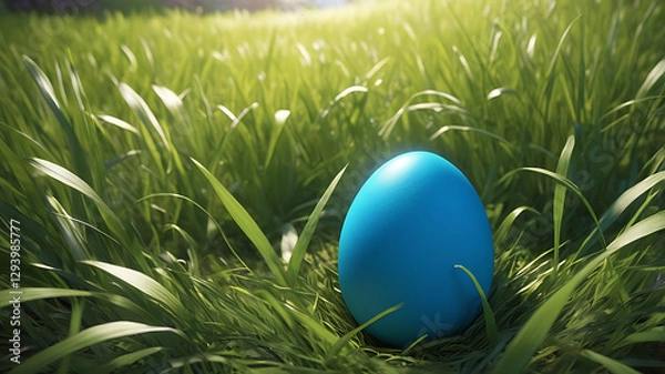 Fototapeta Hidden Easter egg in grass, tranquil mood, glowing in sunlight on a serene meadow