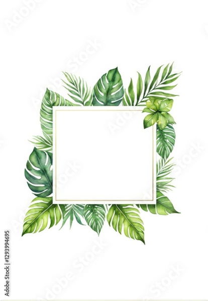 Obraz Watercolor tropical leaves square frame lace