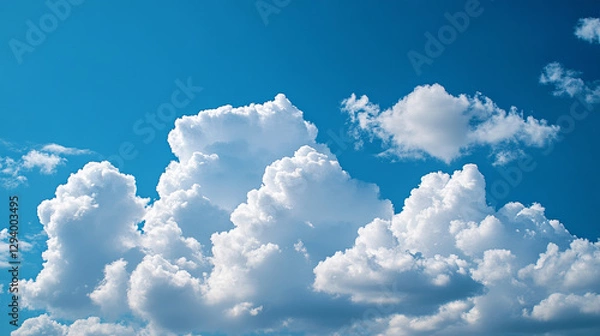 Fototapeta Realistic clouds blue sky transparent nature weather white cloudscape air space natural environment skyline cloudy background vector illustration.