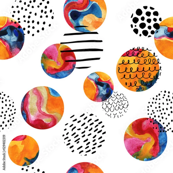 Obraz Watercolor circles simple seamless pattern