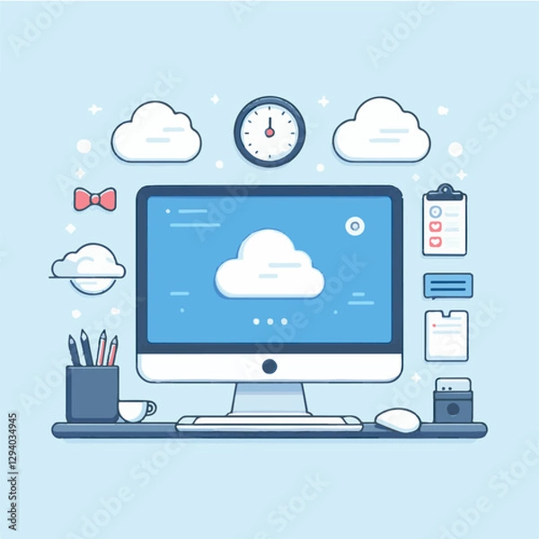 Obraz computer, technology, digital, business, communication, laptop, tech, device, design, pc, work, internet, office, web, desktop, monitor, employee, information, modern, data, electronic, vector, backgr