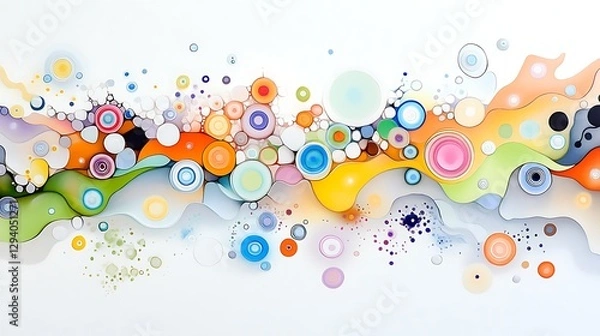 Fototapeta Abstract Colorful Wave Design with Circles and Bubbles Bright Vibrant Swirls Modern Art