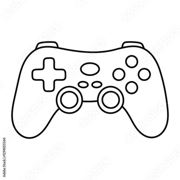 Obraz Video game controller vector illustration. Gaming joystick outline icon in doodle style. Black line art isolated on white background.