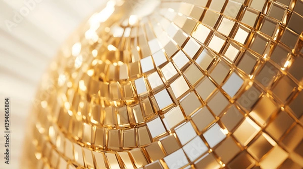 Fototapeta A golden disco ball with shiny, sparkling reflections on its surface
