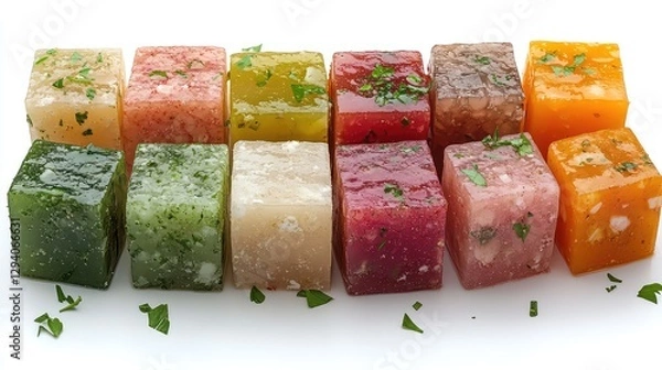 Obraz Delicious bouillon cubes on white background