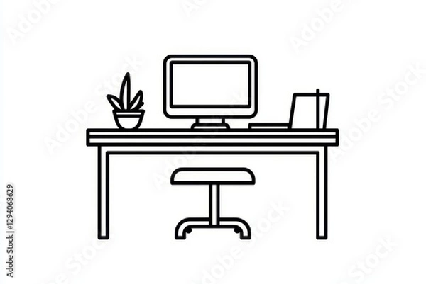 Fototapeta Minimalist Home Office Setup with Desk, Computer, and Plant