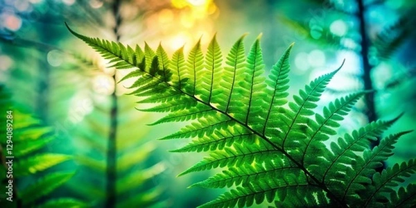 Fototapeta Lush Green Fern Leaf Close-Up Double Exposure Background Stock Photo