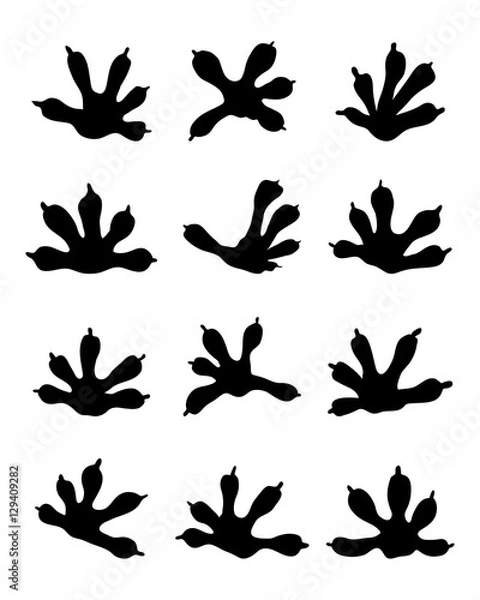 Fototapeta Black silhouettes of traces of lizards, vector
