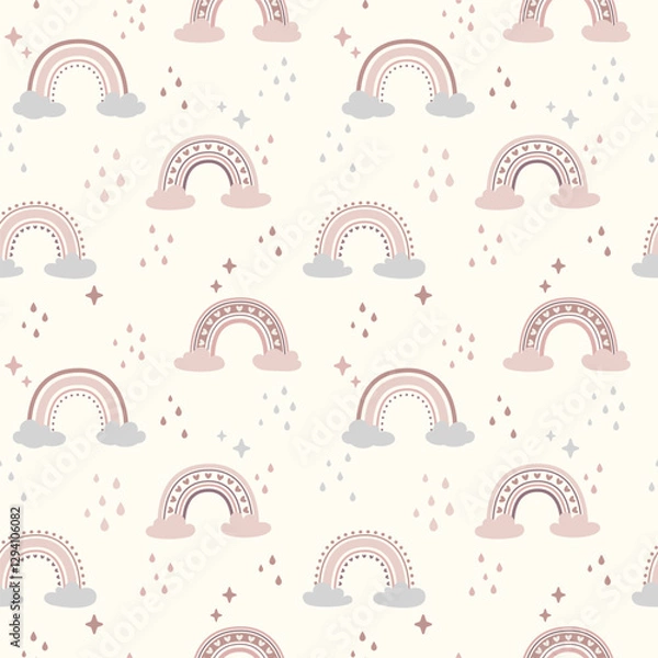 Fototapeta Seamless vector pattern with rainbows in pastel colors
