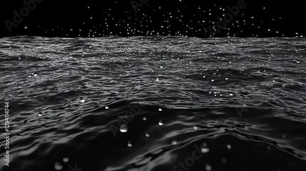 Fototapeta Heavy rain drop in rainy season effect on black screen. 3d rendering , isolated on white background,  , copy space for text,