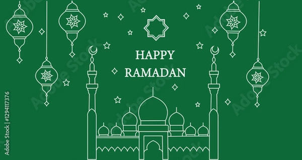 Fototapeta Ramadan 2025 Crescent Moon and Stars Vector Illustration – Islamic Festive Design with Hanging Lanterns and Ornaments on Transparent Background.