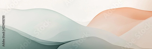 Fototapeta Minimal Soft Gradient Waves with Muted Sage and Peach Overlapping Layers