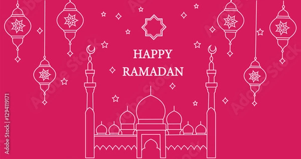 Fototapeta Ramadan 2025 Crescent Moon and Stars Vector Illustration – Islamic Festive Design with Hanging Lanterns and Ornaments on Transparent Background.