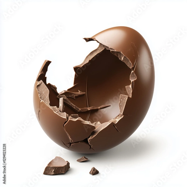 Fototapeta Open broken chocolate Easter egg isolated on white background with clipping path.