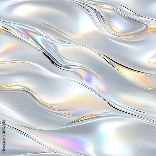 Fototapeta Vibrant holographic background features iridescent hues and flowing wavy lines, perfect for wallpaper and packaging design SEAMLESS PATTERN