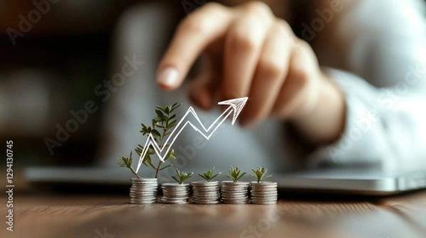 Fototapeta Financial Growth Displayed Through Plants And Increasing Arrow Graphics