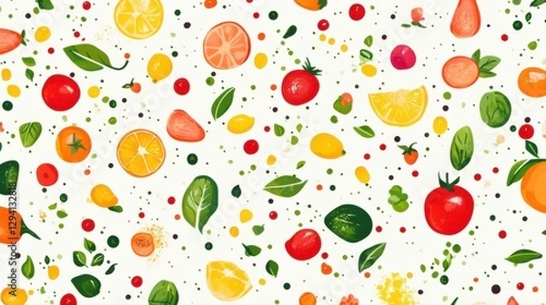 Fototapeta Fresh Food Pattern Made with Vegetables and Fruits