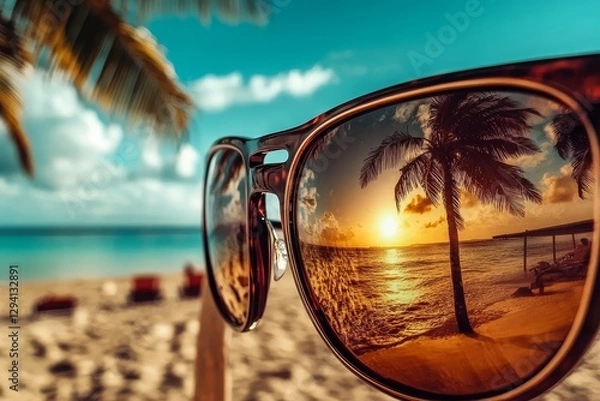 Fototapeta Travel into tranquility with a view framed by your sunglasses.