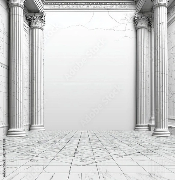 Obraz Masonic symbol - B,J pillars and tessellated floor , isolated on white background,  , copy space for text,