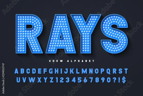Obraz Modern bright lights alphabet design, cabaret, fairy LED lamps letters and numbers.