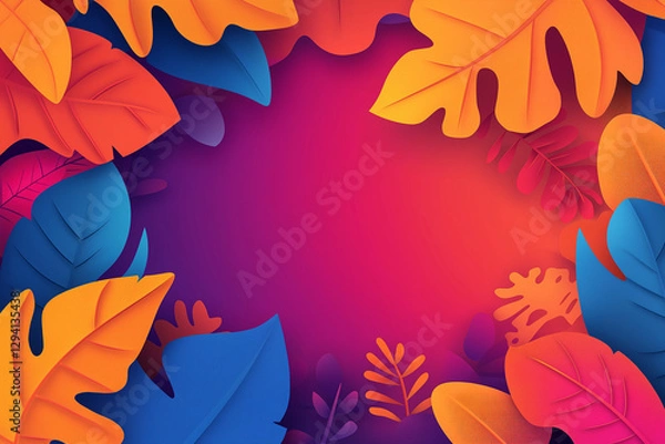 Fototapeta Vibrant Autumn Leaves Frame with Gradient Background