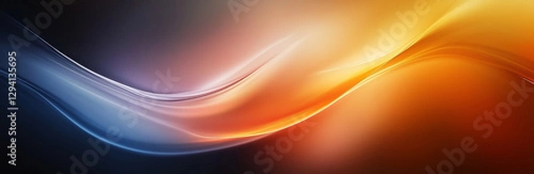 Fototapeta Dynamic Wave Abstract Background Panorama with Blue, Orange and Golden Flowing Curves