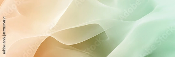 Fototapeta Silky Fabric Waves Abstract Background with Soft Peach and Mint Green Flowing Texture