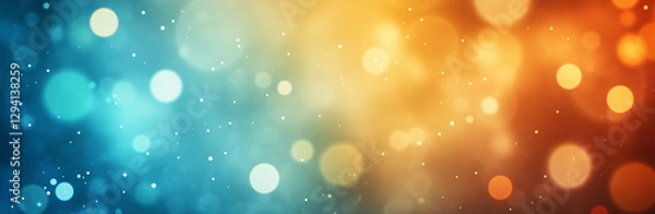 Fototapeta Panoramic Blue and Orange Bokeh Background with Contrasting Warm and Cool Glowing Spheres
