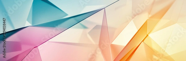 Fototapeta Abstract Background, Translucent Geometric Facets with Pastel Blue, Pink and Golden Angular Overlays