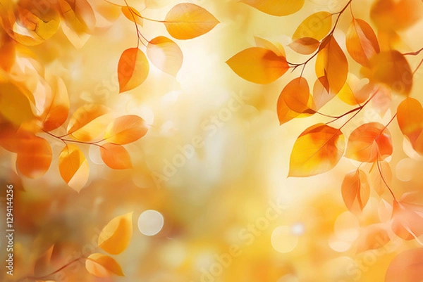 Fototapeta Vibrant Autumn Foliage with Golden Bokeh and Sunlit Orange Leaves Abstract Background