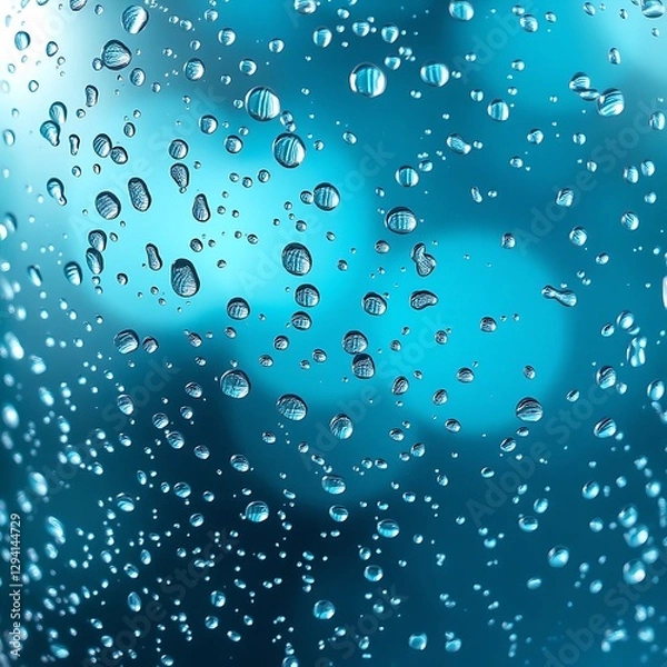 Obraz Water droplets on glass with soft light and bokeh effect