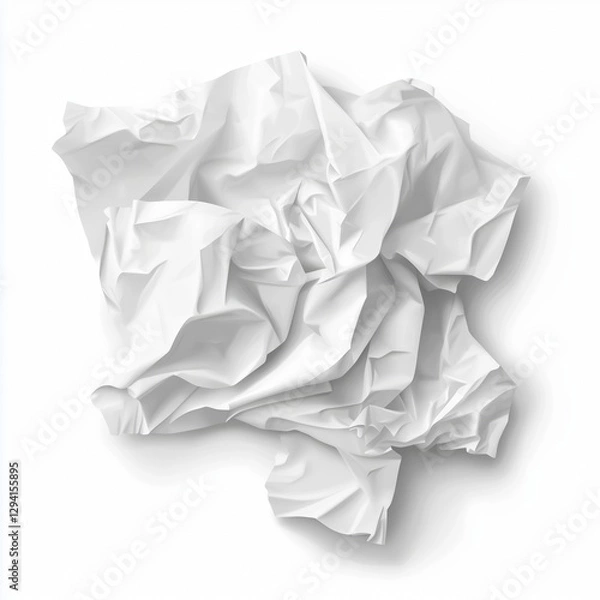 Fototapeta Highly detailed, realistic illustration of crumpled white tissue with soft folds, wrinkles, subtle shadows, and three-dimensional depth on a clean white background.
