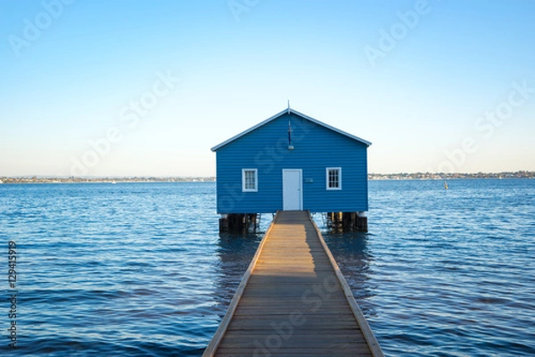 Fototapeta Sunset over the Matilda Bay boathouse in the Swan River in Perth, Western Australia.